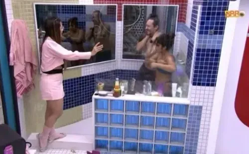 Foto: Reprodução/Globo – Laís chegou a conversar com casal antes de irem para o edredom
