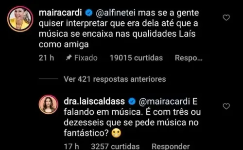 Reprodução/Instagram – Momento da provocação entre Maíra Cardi e Laís.