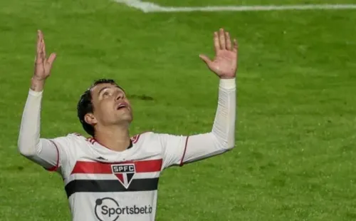 Marcello Zambrana/AGIF/ Pablo comemorando gol no São Paulo.