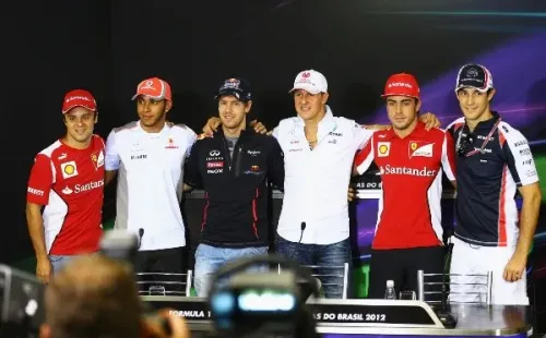 Gilham/Getty Images – Schumacher com alguns pilotos que quebraram seus recordes ou que chegaram perto. Como Hamilton, Alonso e Vettel