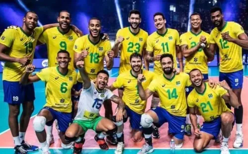 FIVB/Divulgação - Seleção Brasileira de Vôlei após jogo contra o Irã