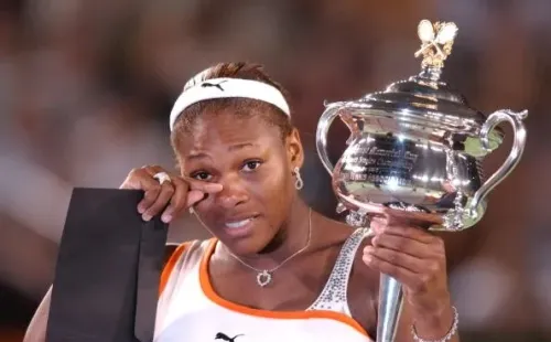 Em lágrimas com o ‘Serena Slam’, em 2003. Créditos: Nick Laham/Getty Images