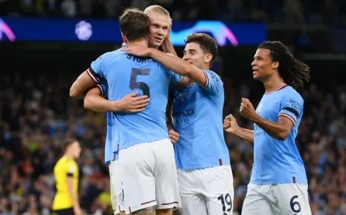 Foto: Michael Regan/Getty Images – Haaland comemora gol do Manchester City