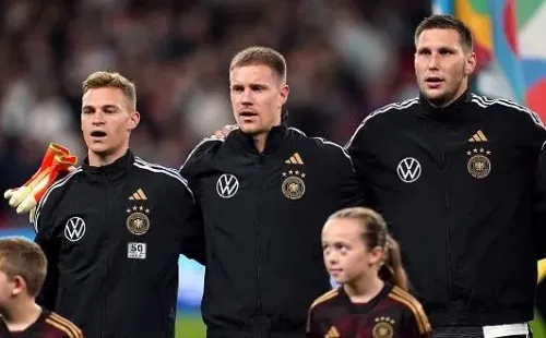Nick Potts/PA Images via Getty Images- Joshua Kimmich, Marc-Andre ter Stegen e Niklas Sule atuando pela Seleção da Alemanha