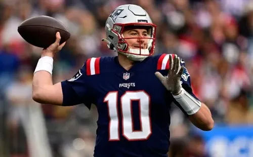 Mac Jones lidera o Patriots. Créditos: Billie Weiss/Getty Images