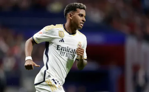 Rodrygo em ação contra o Atlético de Madrid: as últimas 28 finalizações foram sem sucesso — Foto: David S. Bustamante/Soccrates/Getty Images