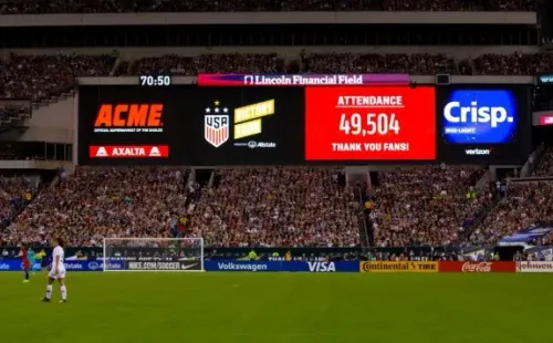 A general view of the scoreboard showing the attendance of the second game of the USWNT Victory Tour between Portugal and the United States at Lincoln Financial Field on August 29, 2019 in Philadelphia, Pennsylvania. The United States defeated Portugal 4-0. (Photo by Mitchell Leff/Getty Images) 