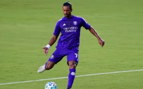 AUGUST 22: Nani #17 of Orlando City SC controls the ball during a game against Inter Miami FC at Inter Miami CF Stadium on August 22, 2020 in Fort Lauderdale, Florida. (Photo by Mark Brown/Getty Images)
