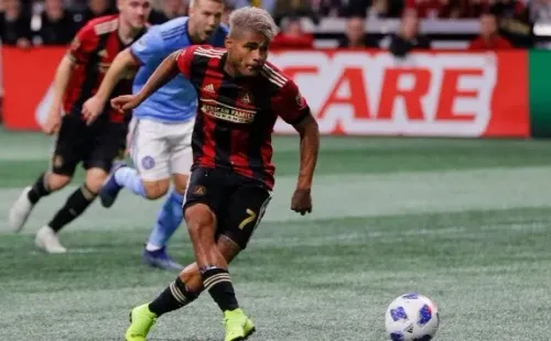 Josef Martinez #7 of Atlanta United scores the first goal on a penalty kick against the New York City during the Eastern Conference Semifinals between New York City FC and Atlanta United FC at Mercedes-Benz Stadium on November 11, 2018 in Atlanta, Georgia. (Photo by Kevin C. Cox/Getty Images)
