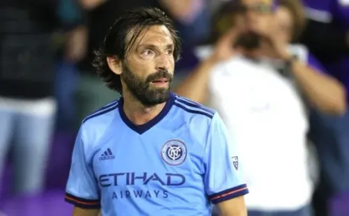 Andrea Pirlo #21 of New York City FC prepares for a corner kick during a MLS soccer match between New York City FC and Orlando City SC at the Orlando City Stadium on March 5, 2017 in Orlando, Florida. (Photo by Alex Menendez/Getty Images)