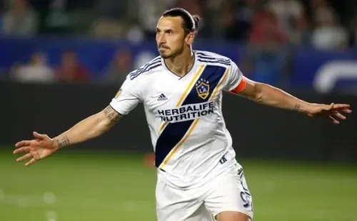 Zlatan Ibrahimovic #9 of Los Angeles Galaxy celebrates his second goal against the Portland Timbers during the second half at Dignity Health Sports Park on March 31, 2019 in Carson, California. (Photo by Katharine Lotze/Getty Images)