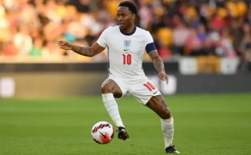 WOLVERHAMPTON, ENGLAND - JUNE 11: Raheem Sterling of England runs with the ball during the UEFA Nations League - League A Group 3 match between England and Italy at Molineux on June 11, 2022 in Wolverhampton, England. This game will be played behind closed doors following on from the Euro 2020 final. (Photo by Claudio Villa/Getty Images)