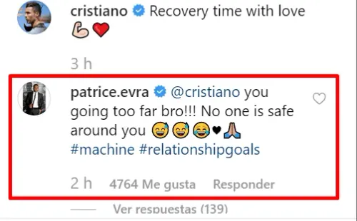 El comentario de Evra en Instagram.