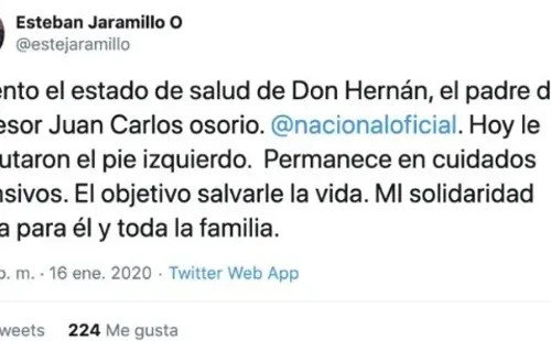 Publicación de Esteban Jaramillo sobre el padre de Juan Carlos Osorio.