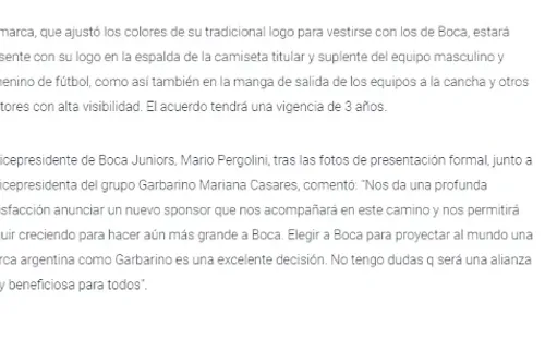 Detalles del acuerdo en la página web de Boca.