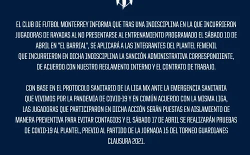 El comunicado que publicó el club en sus redes.