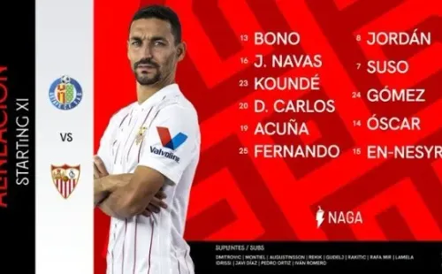 La formación confirmada del Sevilla. (Foto: Twitter @SevillaFC).