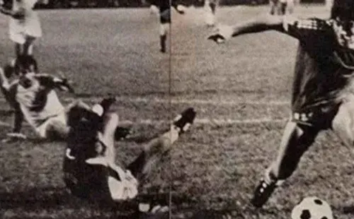 Maradona y su mejor gol. (El Gráfico)