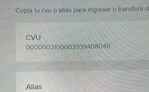 El CVU y Alias para hacerlo desde un banco.