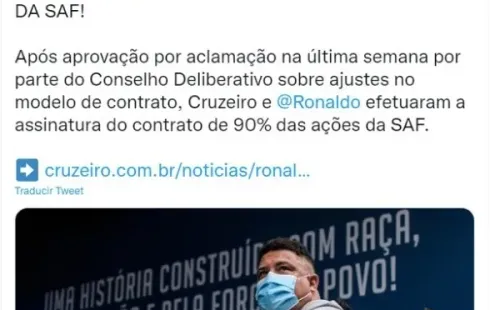 Ronaldo y su Cruzeiro. Twitter.