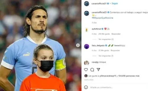 Cavani como capitán de Uruguay. Instagram.