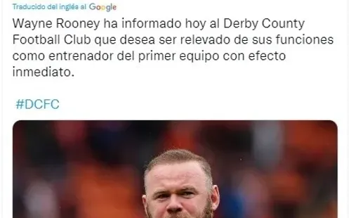 Rooney y el anunció de su renuncia. Twitter.