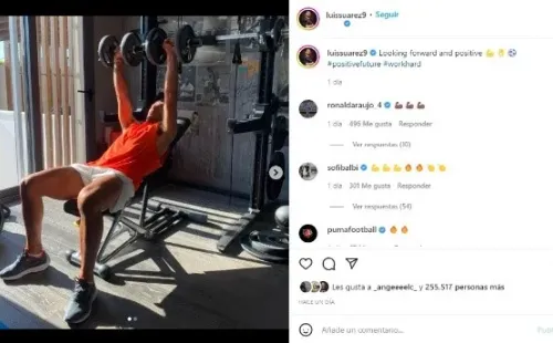 Luis Suárez en trabajo de gimnasio en ‘pretemporada’. Instagram.