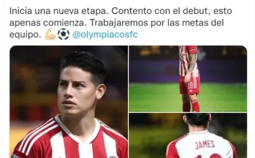 James Rodríguez en sus primeros pasos con Olympiacos. Twitter.