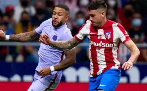 Memphis Depay enfrentando al Atlético de Madrid, su posible nuevo equipo.