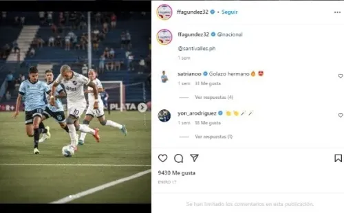 Franco Fagundez con la 10 de Nacional. Instagram.