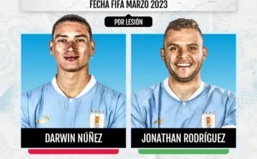 Jonathan Rodríguez reemplaza a Darwin Núñez en Uruguay