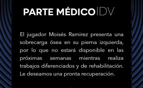 Así fue como Independiente del Valle confirmó que Moisés Ramírez está lesionado y no estará disponible las próximas semanas. (FOTO: @IDV_EC)
