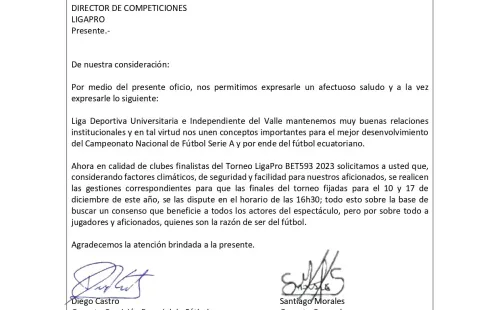 Este fue el comunicado de Liga de Quito e Independiente del Valle para la LigaPro. (Foto: @LDU_Oficial)