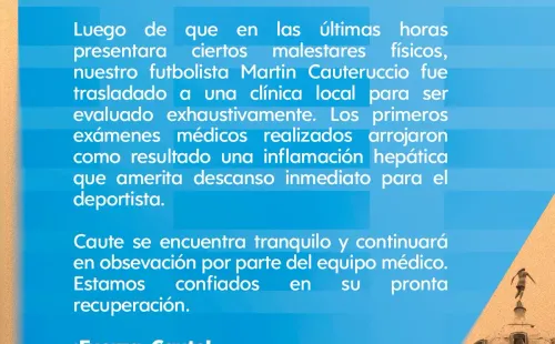 Parte médico de Cristal sobre Cauteruccio. (Foto: Sporting Cristal redes)