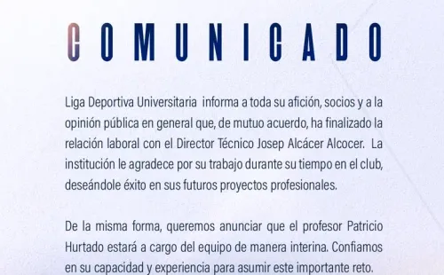 Así comunicó Liga de Quito el despido de Josep Alcácer. (Foto: @LDU_Oficial)