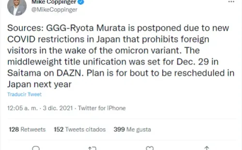 GGG vs. Murata pospuesta