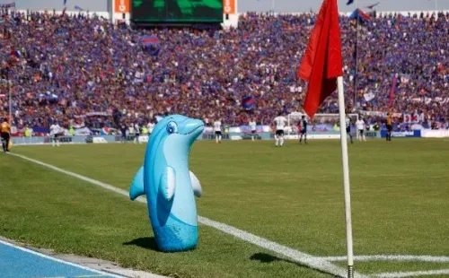 El delfín inflable en el mismo lugar donde Paredes bailaría tras su golazo a la U.
