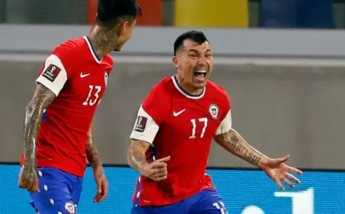 La celebración de gol de Chile