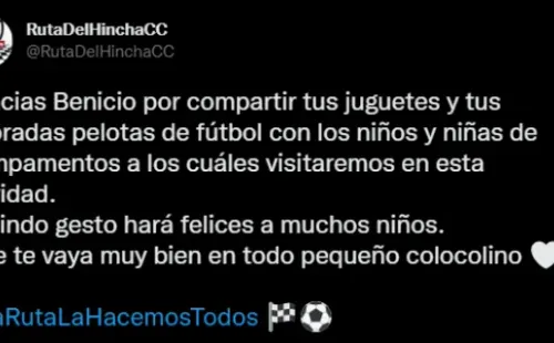La Ruta del Hincha agradeció a Benicio Costa por su donación | Imagen: captura