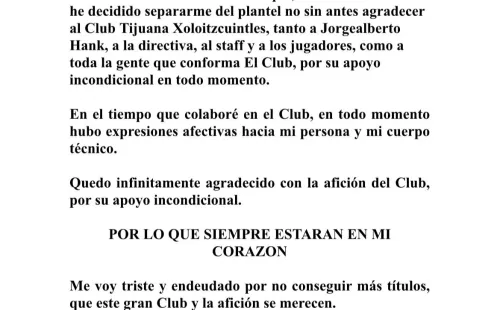 El comunicado que compartió Miguel Herrera – @MiguelHerreraDT