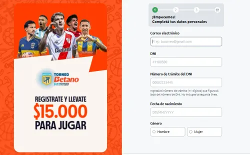 Pantalla de registro del sitio oficial de Betano en Argentina, donde se pone el código promocional