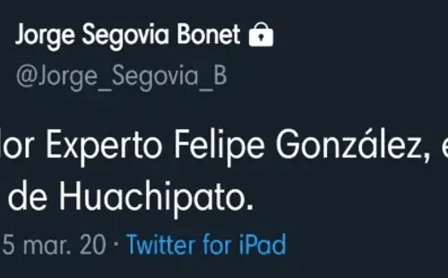 Jorge Segovia cargó contra el árbitro de Unión Española vs Huachipato en su cuenta de Twitter.