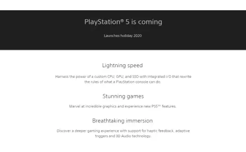 Características de PS5 en la web