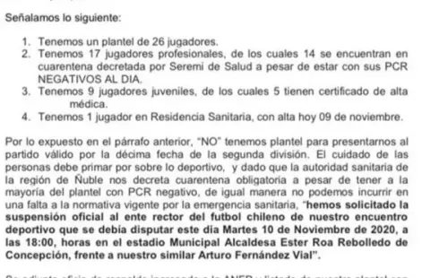 Independiente de Cauquenes sufre con el Covid-19 y la ANFP no le suspende el partido.