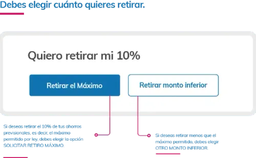 Al momento de empezar a hacer el retiro de tu 10% deberás indicar si quieres retirar el máximo posible o un monto inferior.