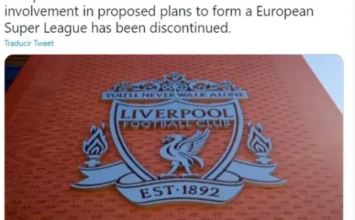 Liverpool y su comunicado para decirle adiós a la polémica Superliga que se cae a pedazos.