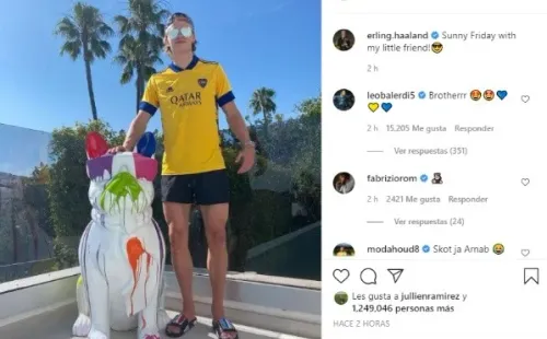 Haaland se puso la camiseta 9 de Boca Juniors.