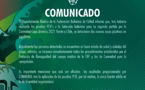 El comunicado de la FBF y los dos nuevos casos de coronavirus en la selección boliviana.