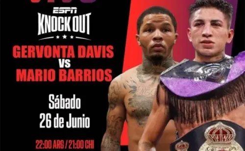 Afiche promocional de la pelea entre Gervonta Davis vs Mario Barrios. (Foto: ESPN)