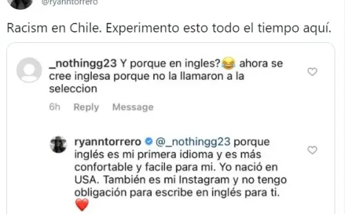 Ryann Torrero aseguró ser víctima de racismo en Chile y los hinchas reaccionan.